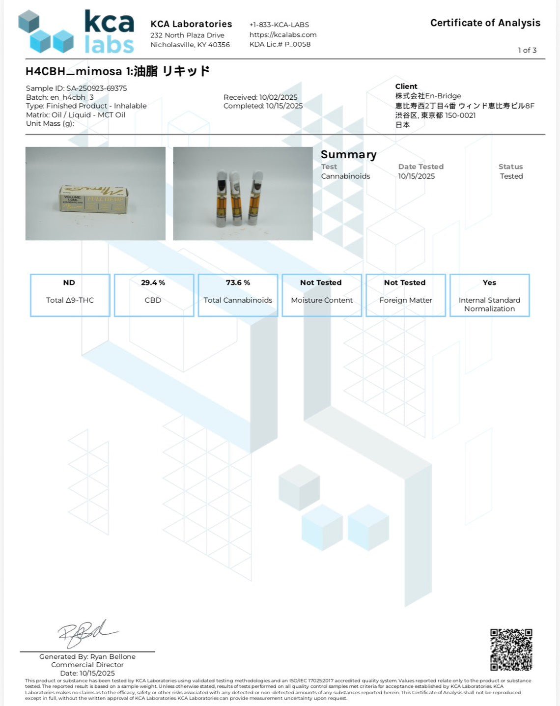 MIMOSA H4CBHリキッド 1ml - GEISHA BRAND
